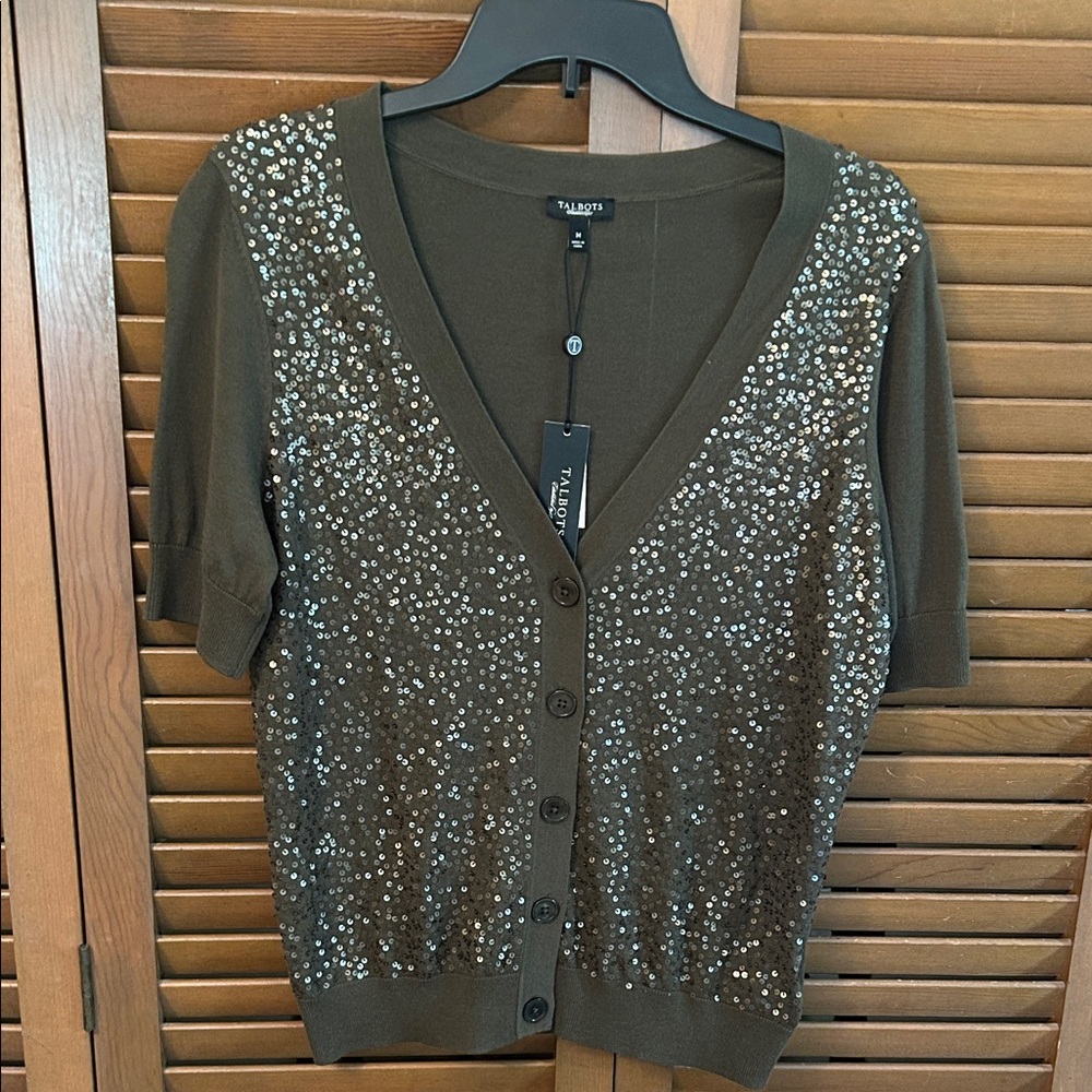 | NWT Talbots Dark Olive Sequin Cardigan